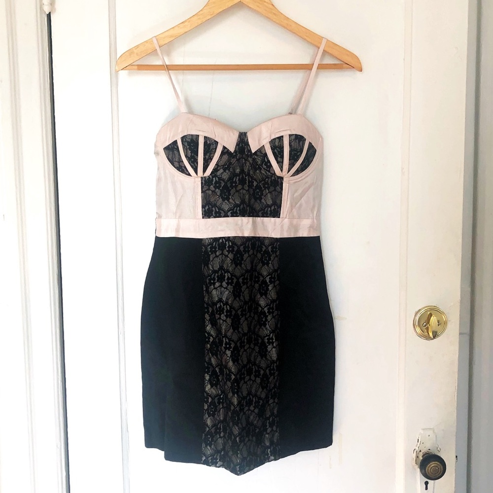 Pink/Black Lace Color Block Bustier Dress